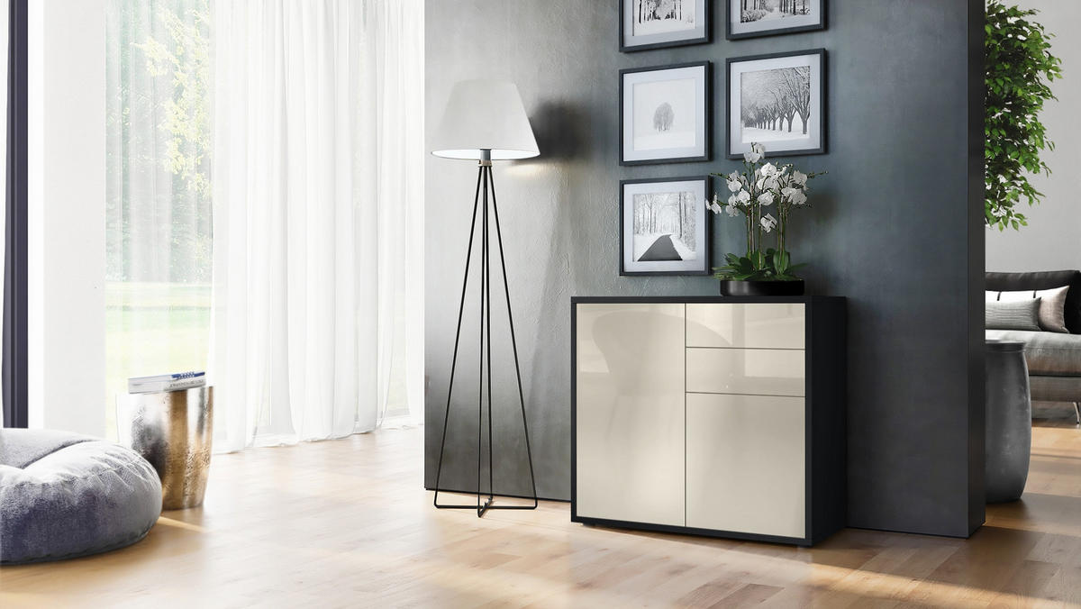 KOMMODE Ben Front in Creme Hochglanz - Creme, Holzwerkstoff (79/74/36cm) - Vladon