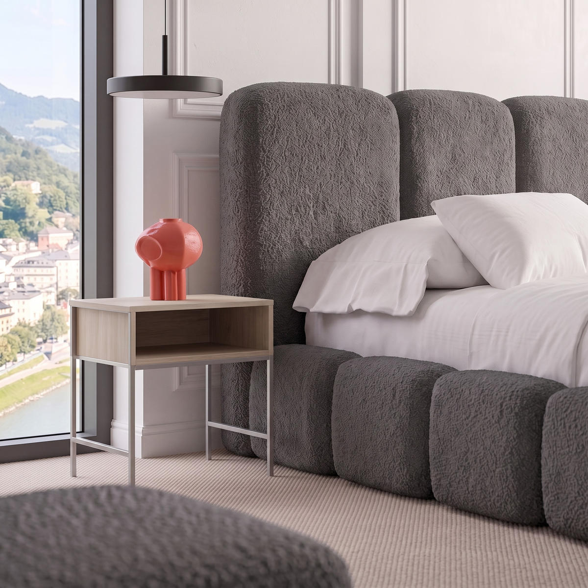 POLSTERBETT SUENO MAXI 160x200 cm in Graphit, gepolstertes Kopfteil, Metalllattenrost, Bettkasten, Bouclé-Stoff - Graphitfarben/Naturfarben, Holz/Textil (160/200cm) - Muffo