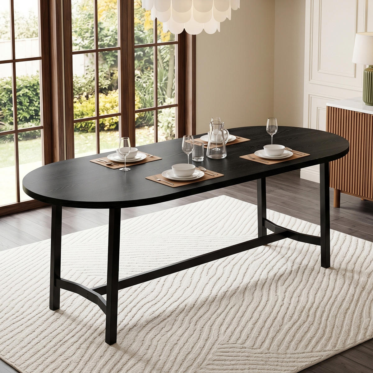 ESSTISCH 180x80cm Abgerundete Ecken Eisenbeine Schwarz - Schwarz, Metall (80/180/75cm) - FLIEKS