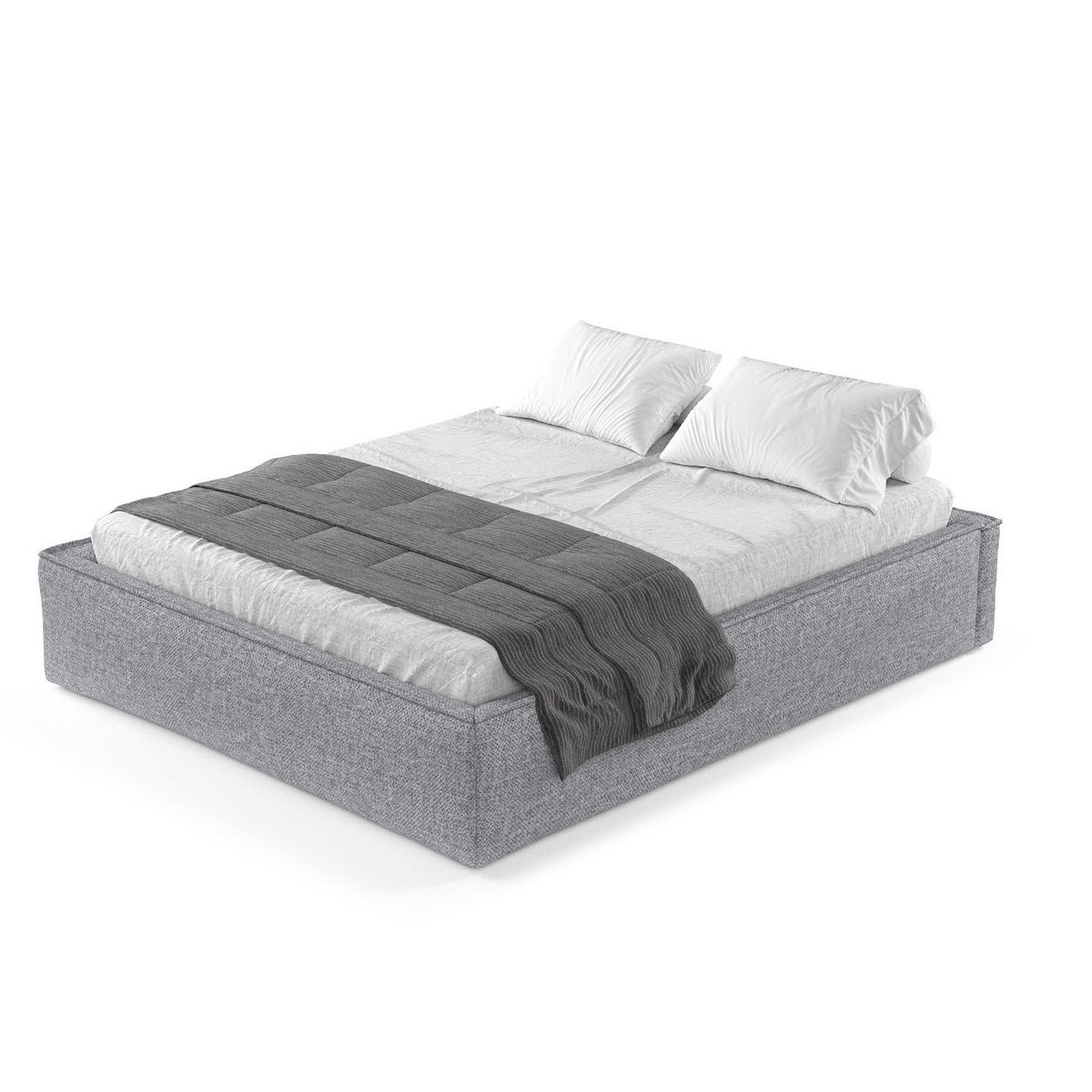 POLSTERBETT Alvar Grau 180/200 cm im Chenille-Stoff - Schwarz/Naturfarben, Holz/Holzwerkstoff (180/200cm) - Maison de Reve