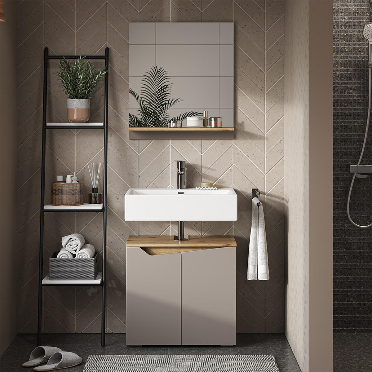 BADMÖBEL-SET Marelle Greige 2 Teile - Greige, Holzwerkstoff (60/57/35cm) - Vicco