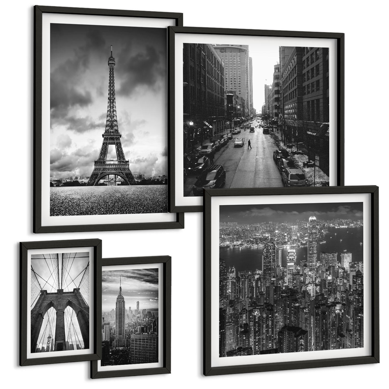 BILDER SET 5er Set - 50x50 cm & 20x30 cm & 40x60 cm Schwarzer Rahmen - Sommerstrände, Meereslandschaft - Schwarz, Kunststoff (40/60cm) - TULUP