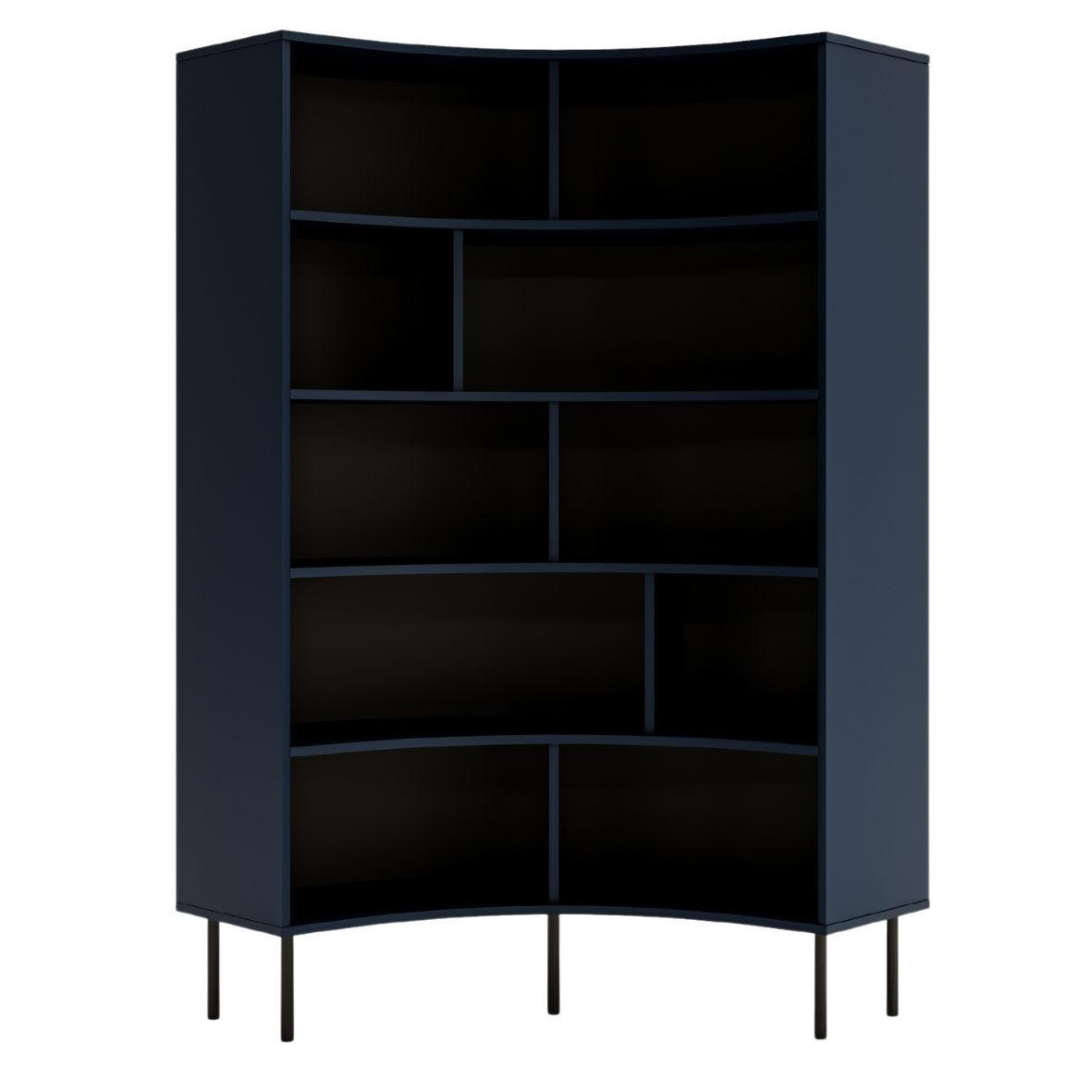 BÜCHERREGAL Horn, Marinblau, Bogenform, 10 Fächern - Schwarz/Dunkelblau, Holzwerkstoff/Metall (100/181/32cm) - Skandica