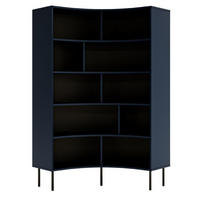 BÜCHERREGAL Horn, Marinblau, Bogenform, 10 Fächern - Schwarz/Dunkelblau, Holzwerkstoff/Metall (100/181/32cm) - Skandica