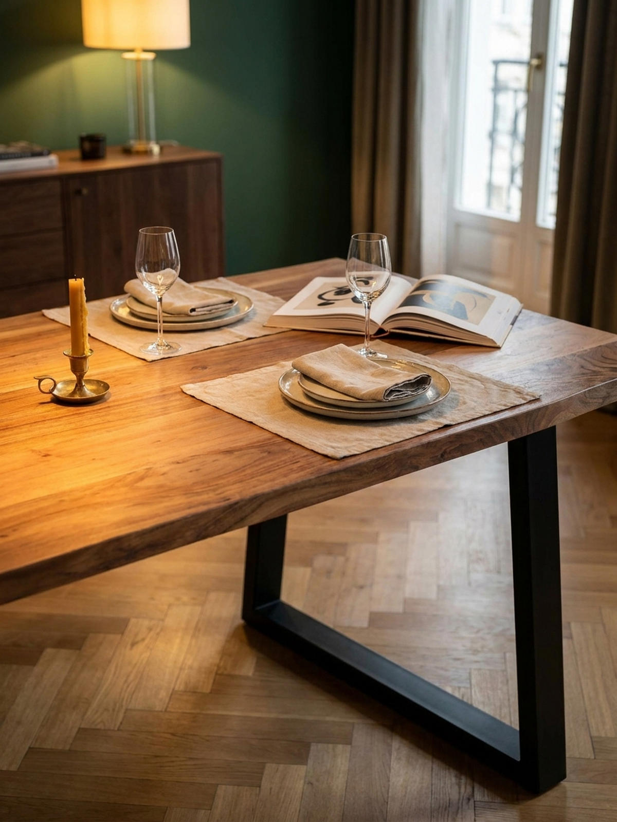 ESSTISCH Massivholz Baumkante Metall U-Gestell Handgefertigt ATOLL, Goldbraun-Schwarz 140x80x76 cm - Schwarz/Braun, Holz/Metall (80/140/76cm) - KADIMA DESIGN