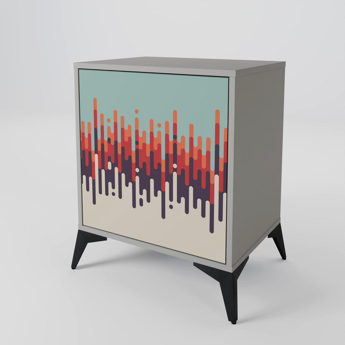 SIDEBOARD CHROMA CONTOURS, Grau, 57,5x42x75,5 cm, Goldfarbene Metallfüße - Goldfarben/Multicolor, Holzwerkstoff/Metall (57.5/75.5/42cm) - SpaceRebels