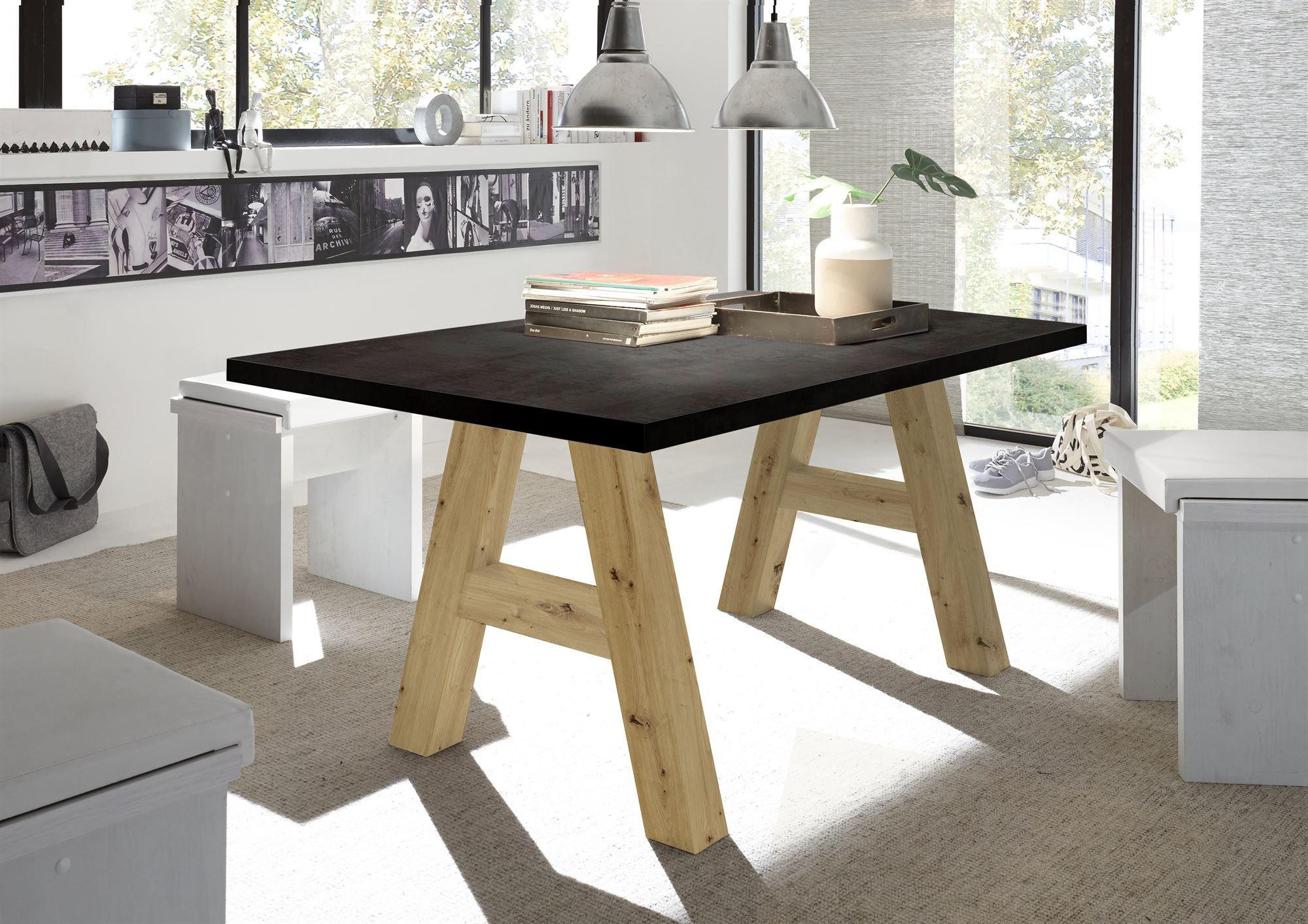 ESSZIMMERTISCH Elia 2 140 x 90 x 75 Esstisch Asteiche/Schwarzstahl - Schwarz, Holz (140/90/75cm) - 58aufmkessel