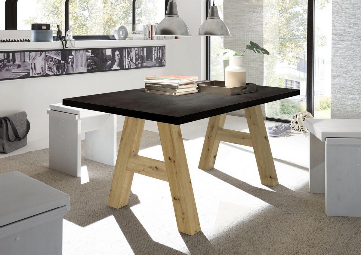 ESSZIMMERTISCH Elia 2 160 x 90 x 75 Esstisch Asteiche/Schwarzstahl - Schwarz, Holz (160/90/75cm) - 58aufmkessel