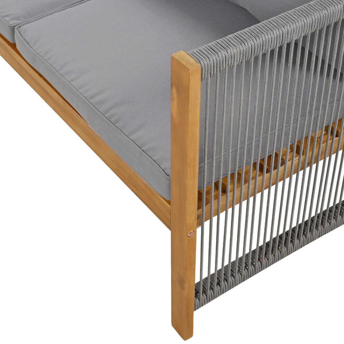 GARTENMÖBELSET aus Akazie und Seil 120x60x64.5cm grau mit abnehmbaren Kissenbezügen - Grau, Textil - Modfu