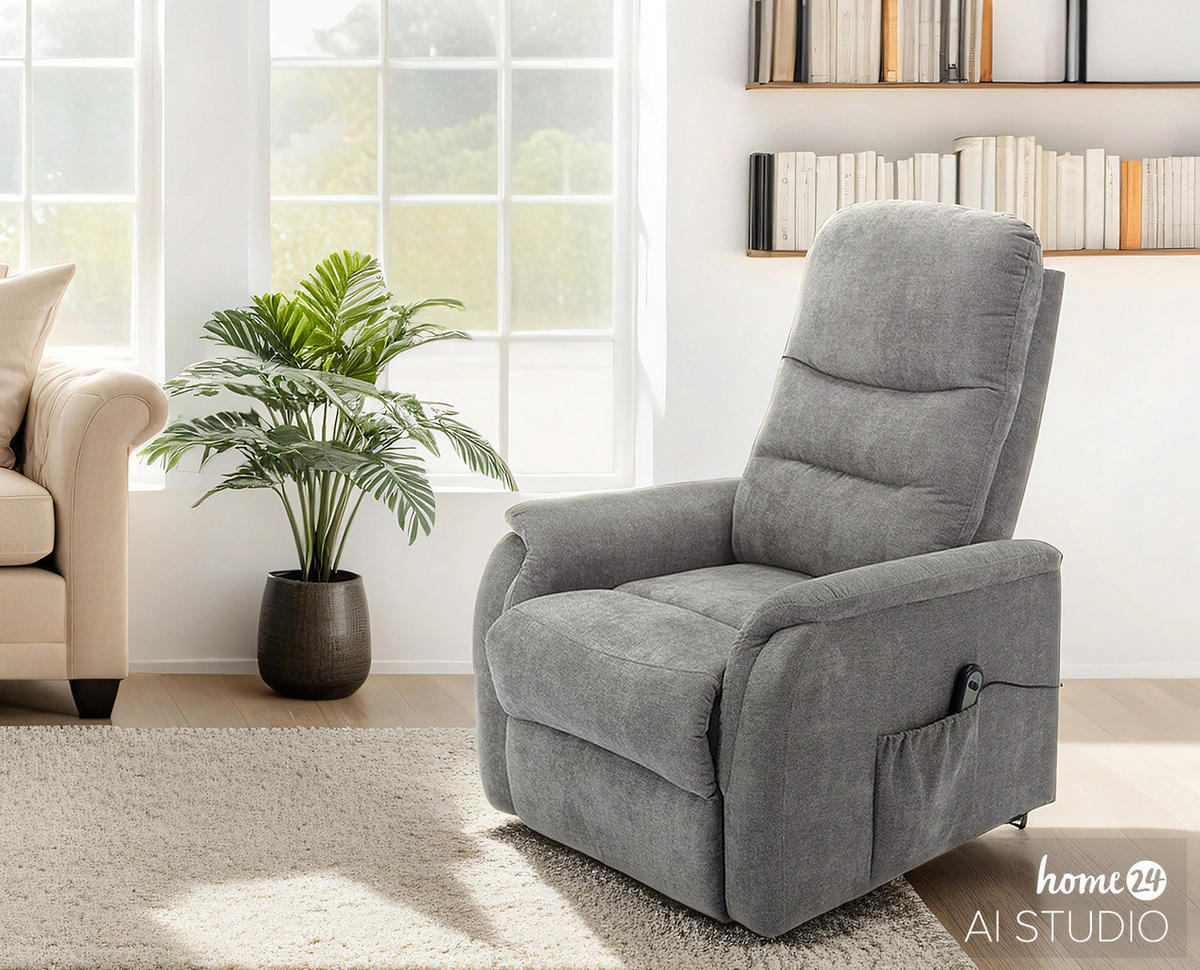 FERNSEHSESSEL mit Aufstehhilfe - Microfaser - Grau - Grau, Textil/Metall (79/108/97cm) - home24