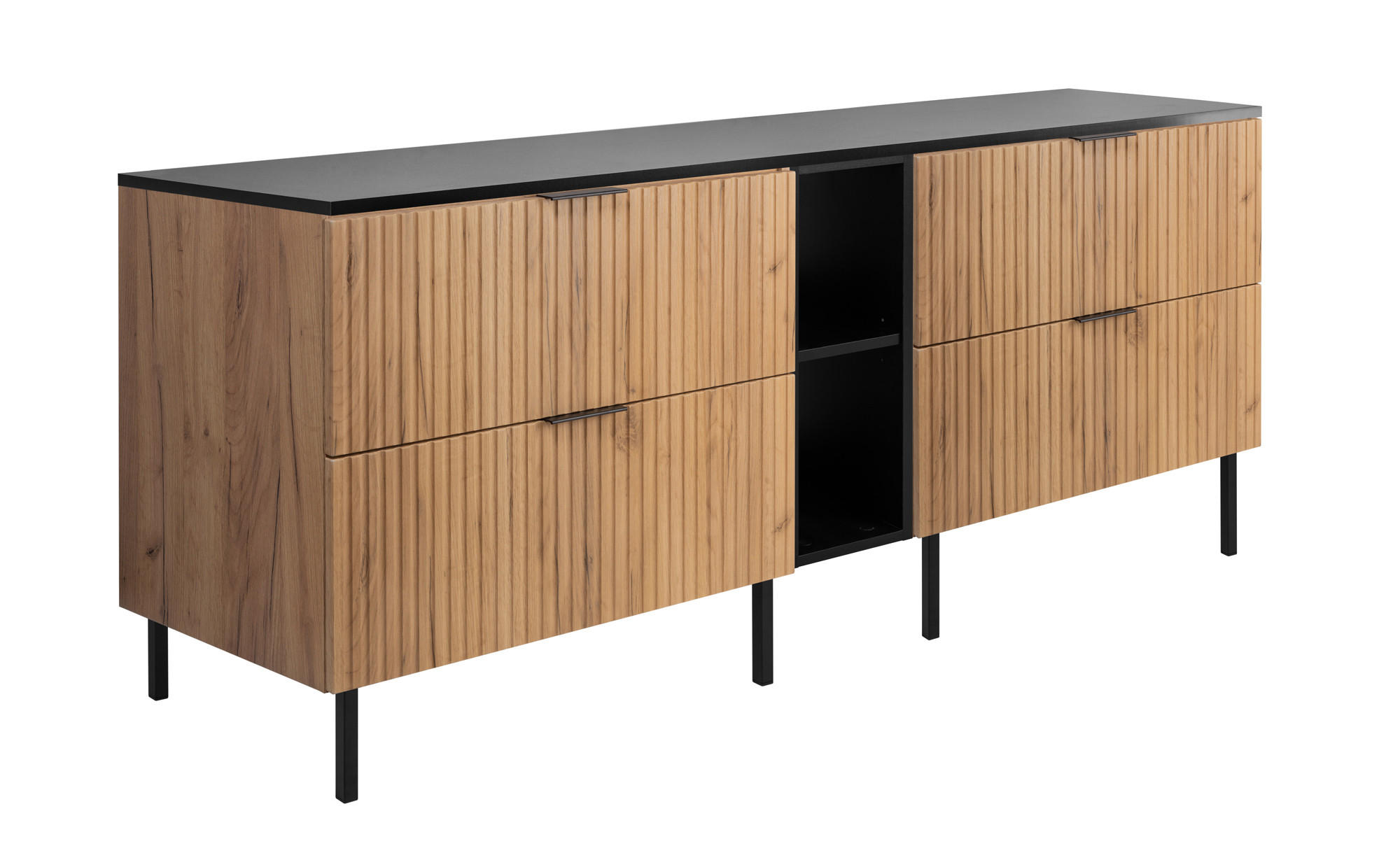 BADEZIMMERSCHRANK, Gold Craft Eiche / Schwarz, Schwarze Griffe, 140 x 57 x 46 cm - Eichefarben/Schwarz, Holzwerkstoff (140/57/46cm) - 3XE LIVING