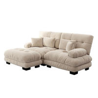 SCHLAFSOFA mit Ottoman, 2 Lendenkissen und 2 Dekokissen in Hellbraun - Cappuccino, Textil (220/81/145cm) - EVRYAE