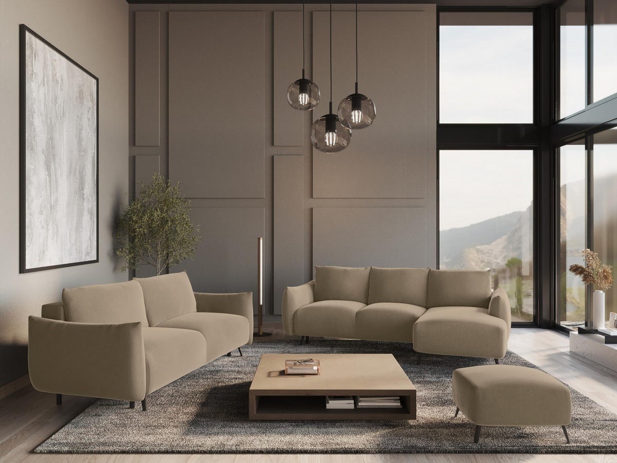 ECKSOFA mit Schlaffunktion Samt Stoff Beige - Beige/Creme, Textil/Metall (242/162cm) - Makamii