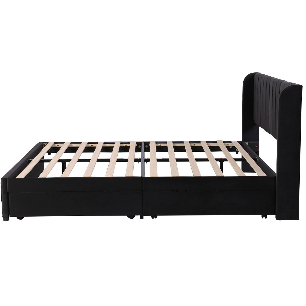 POLSTERBETT 180/200 cm Samt mit Lattenrost und 2 Schubladen schwarz - Schwarz, Textil (180/200cm) - OKWISH
