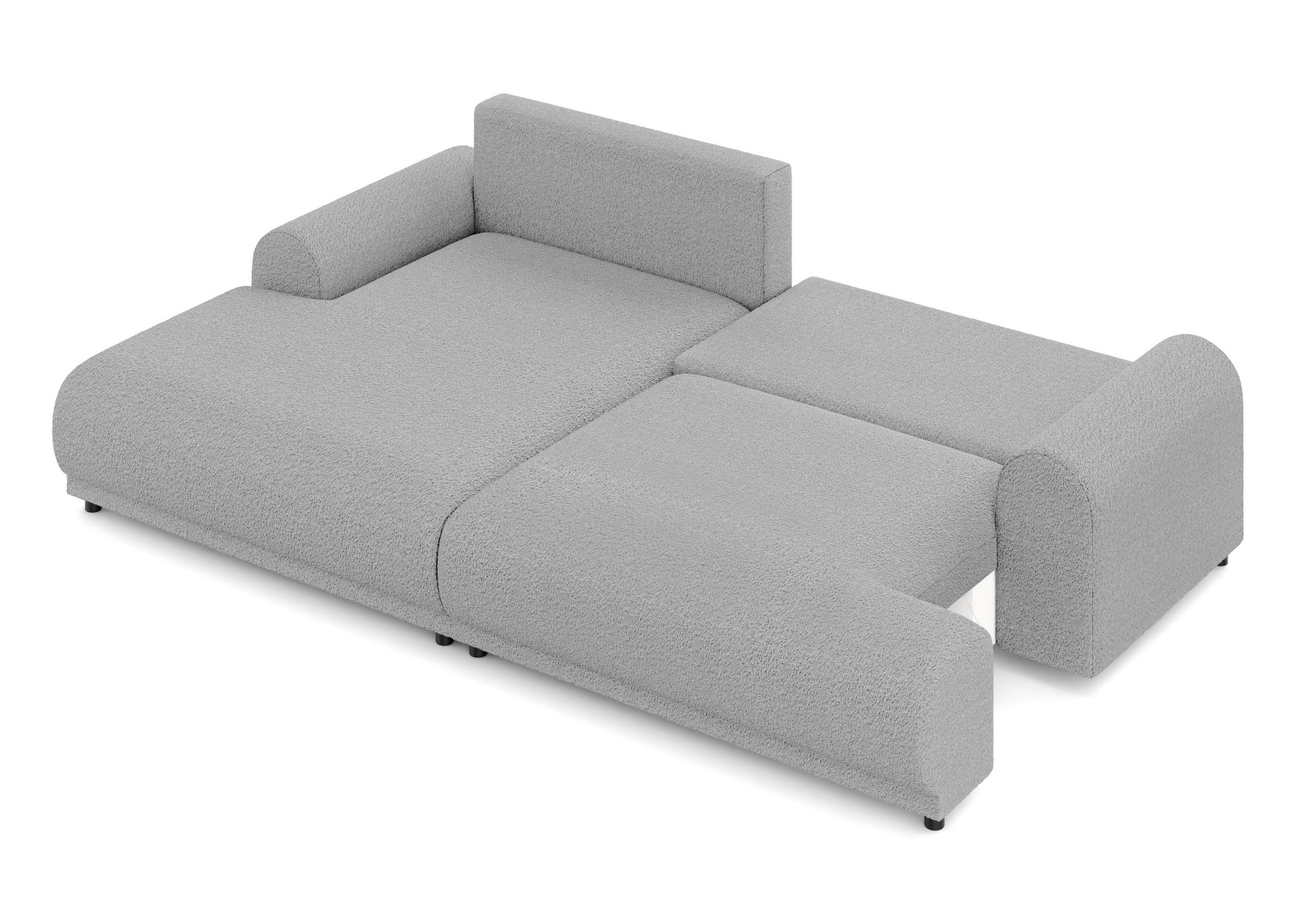 ECKSOFA mit Schlaffunktion, Bettkasten, extrabreite Ottomane links, abgerundete Armlehnen, B240/T145/H81 cm, Bezug Bouclé-Charakter Grau / 21030 - Schwarz/Grau, Kunststoff/Textil (240/145cm) - luma-home