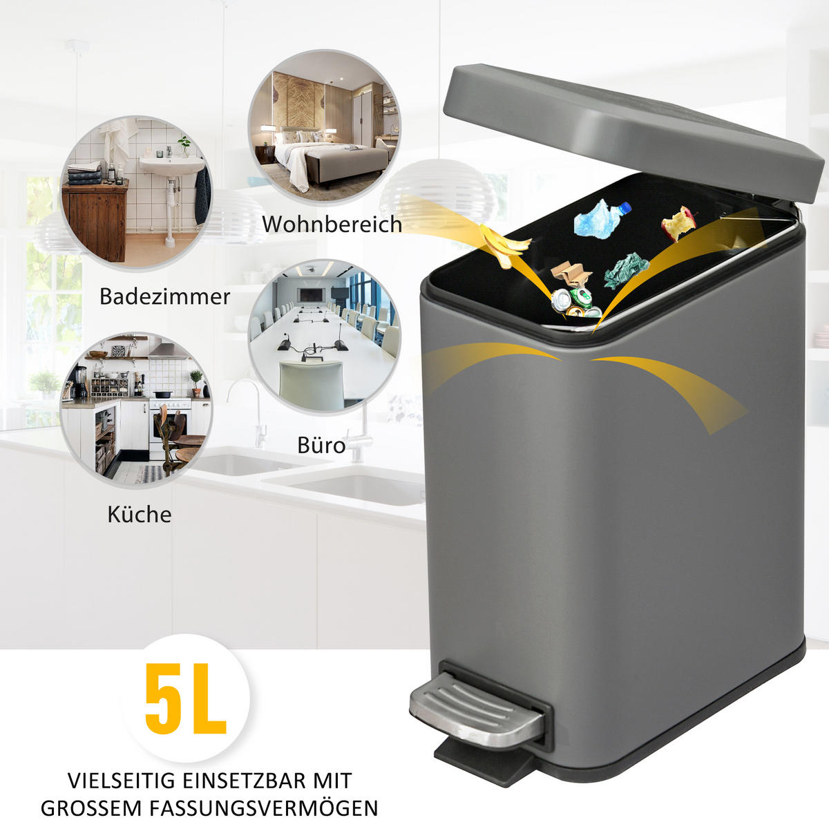 MÜLLEIMER, Eisen, Grau - Grau, Metall (14/32/29.2cm) - HOMCOM
