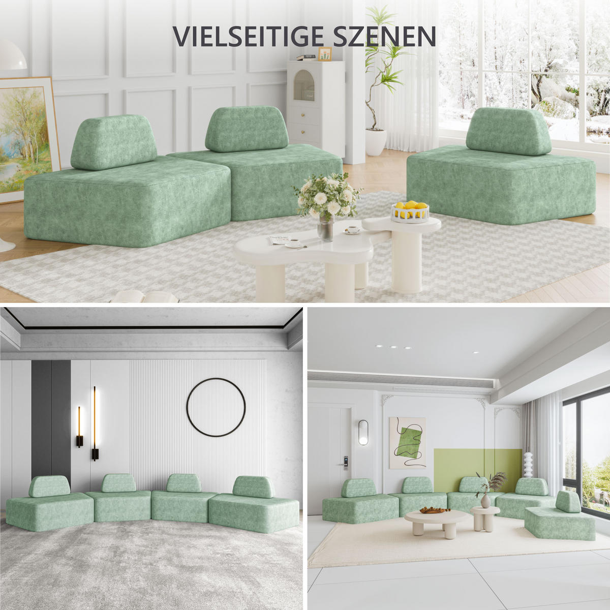 SOFA modulares Sofa trapezförmig Grün - Hellgrün, Textil (116/68/80cm) - Vercart