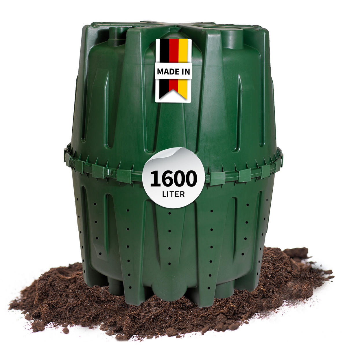 -VERSICKERUNGSTANK 1600 L inkl. Stützrohr - Grün, Kunststoff (132.5/156/132.5cm) - GARANTIA