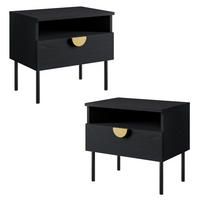 NACHTTISCH Brunelli 2S Schwarz 50/45,5/43,5 cm – 2er Set - Schwarz, Holzwerkstoff/Metall (50/45.5/43.5cm) - AX Living