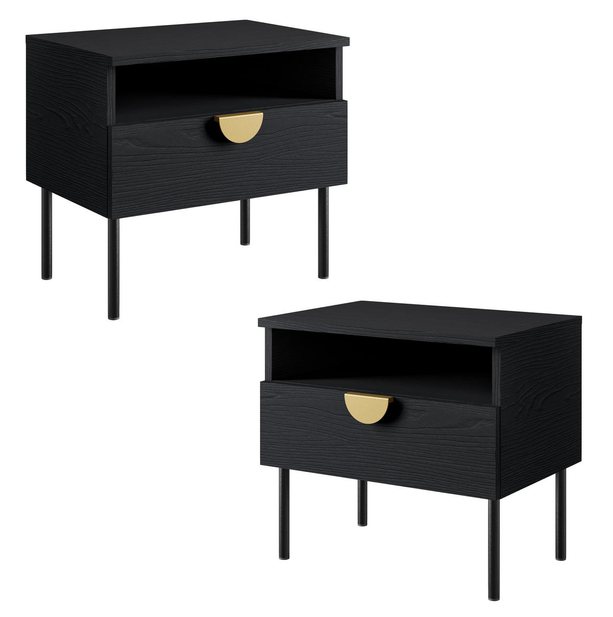 NACHTTISCH Brunelli 2S Schwarz 50/45,5/43,5 cm – 2er Set - Schwarz, Holzwerkstoff/Metall (50/45.5/43.5cm) - AX Living