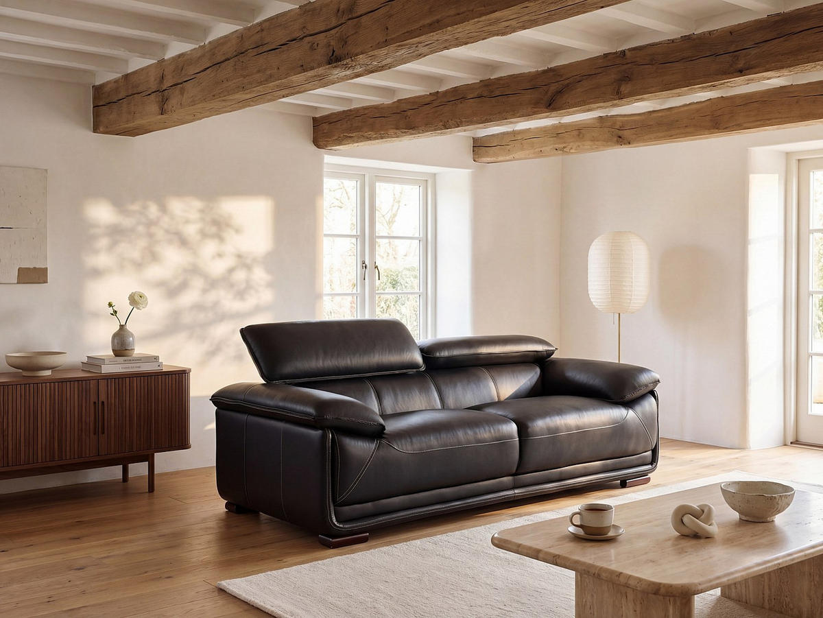 SOFA ohne Schlafmöglichkeit - 3 Personen - Leder - Schwarz - - Schwarz, Leder (204/75/97cm) - Vente-Unique