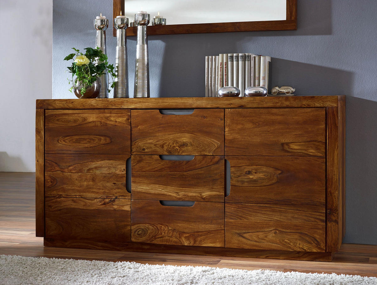 SIDEBOARD Sheesham 150x45x75 walnuss lackiert DUKE #125 - Dunkelbraun, Holzwerkstoff (150/75/45cm) - Massivmoebel24