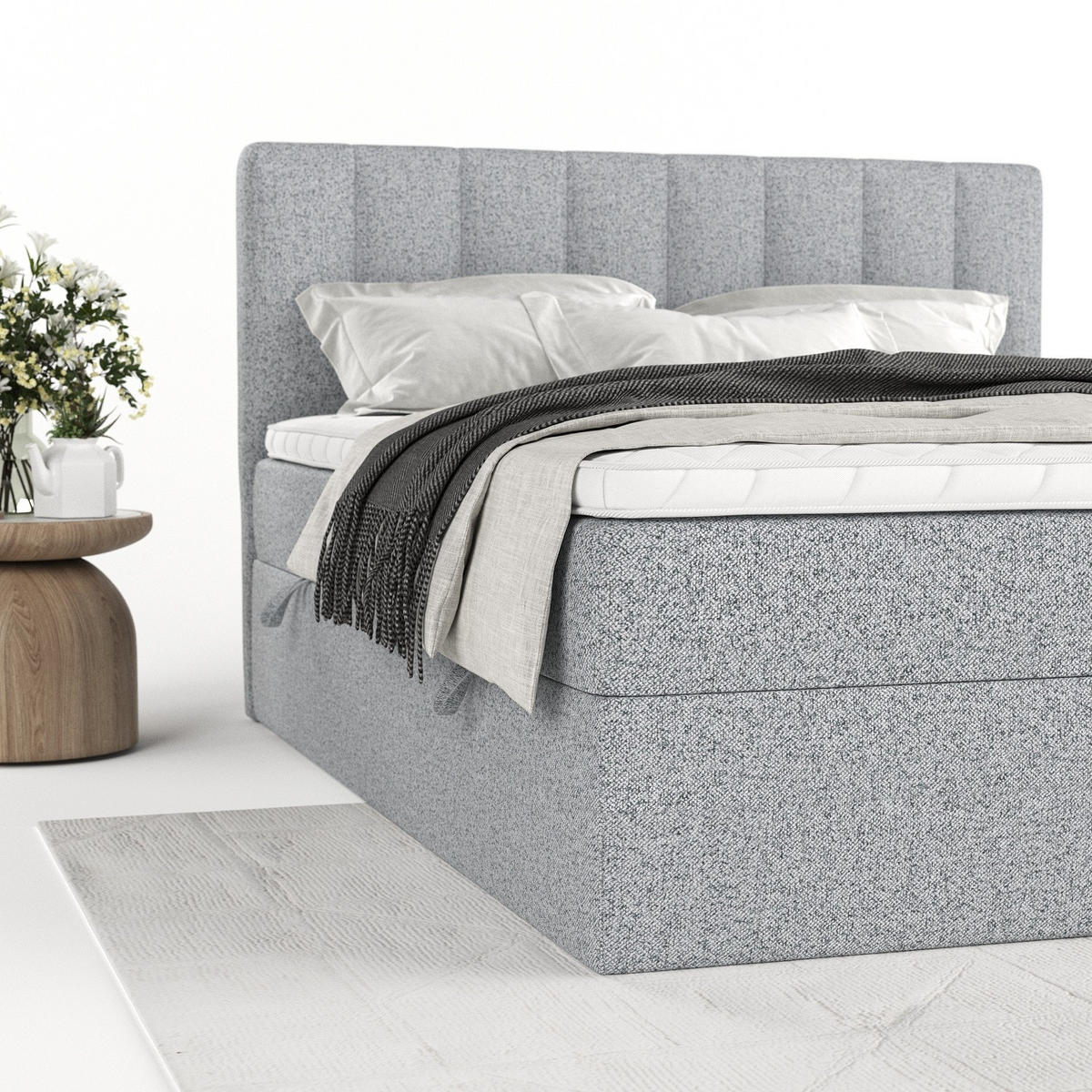 BOXBETT Bari 200/200 cm Grau im Riva Stoff - Grau, Holz/Holzwerkstoff (200/200cm) - AltaBeds