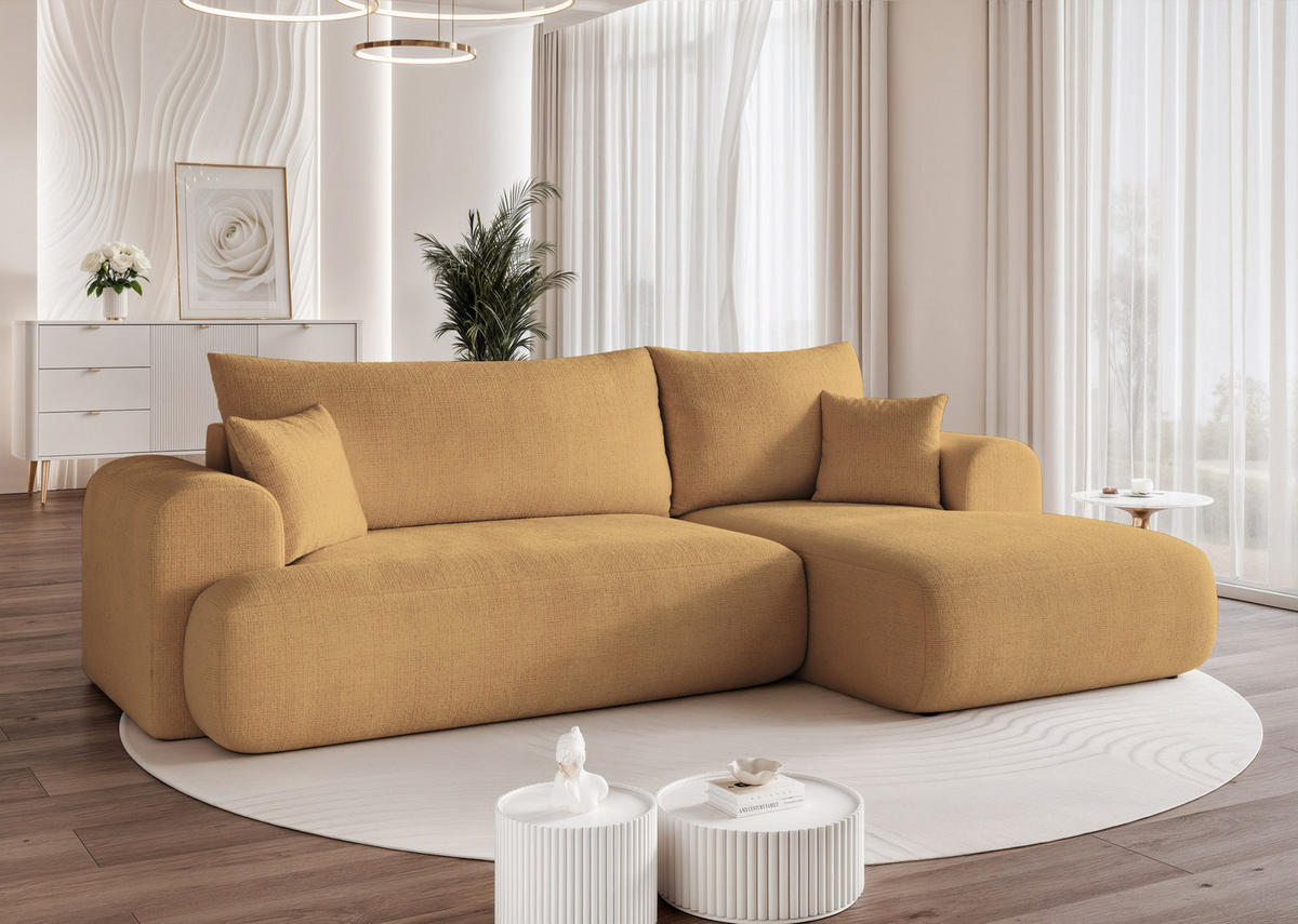ECKSOFA BLOOM mit Schlaffunktion und Bettkasten Gelb - Gelb, Holzwerkstoff/Kunststoff (263/150cm) - Idohome