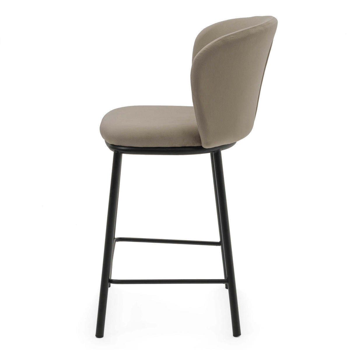 BARHOCKER BARI gepolsterter mit Steppung - dunkelbeige - Samt Velour - Schwarz/Braun, Textil/Metall (55/94/57cm) - NEW HOME