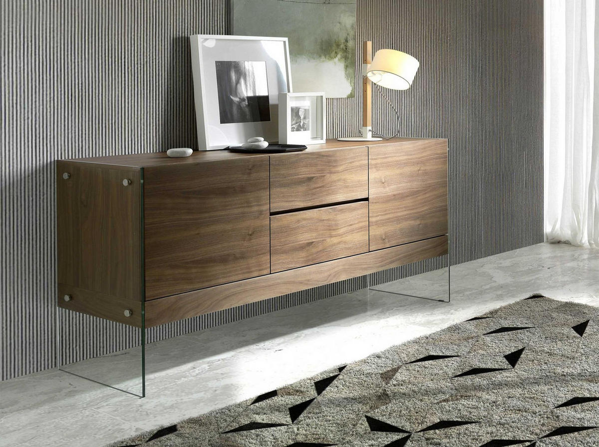 SIDEBOARD Sideboard Nussbaum und gehärtetes Glas 180/45/85 cm - Transparent/Walnussfarben, Glas/Holz (180/85/45cm) - ANGEL CERDA