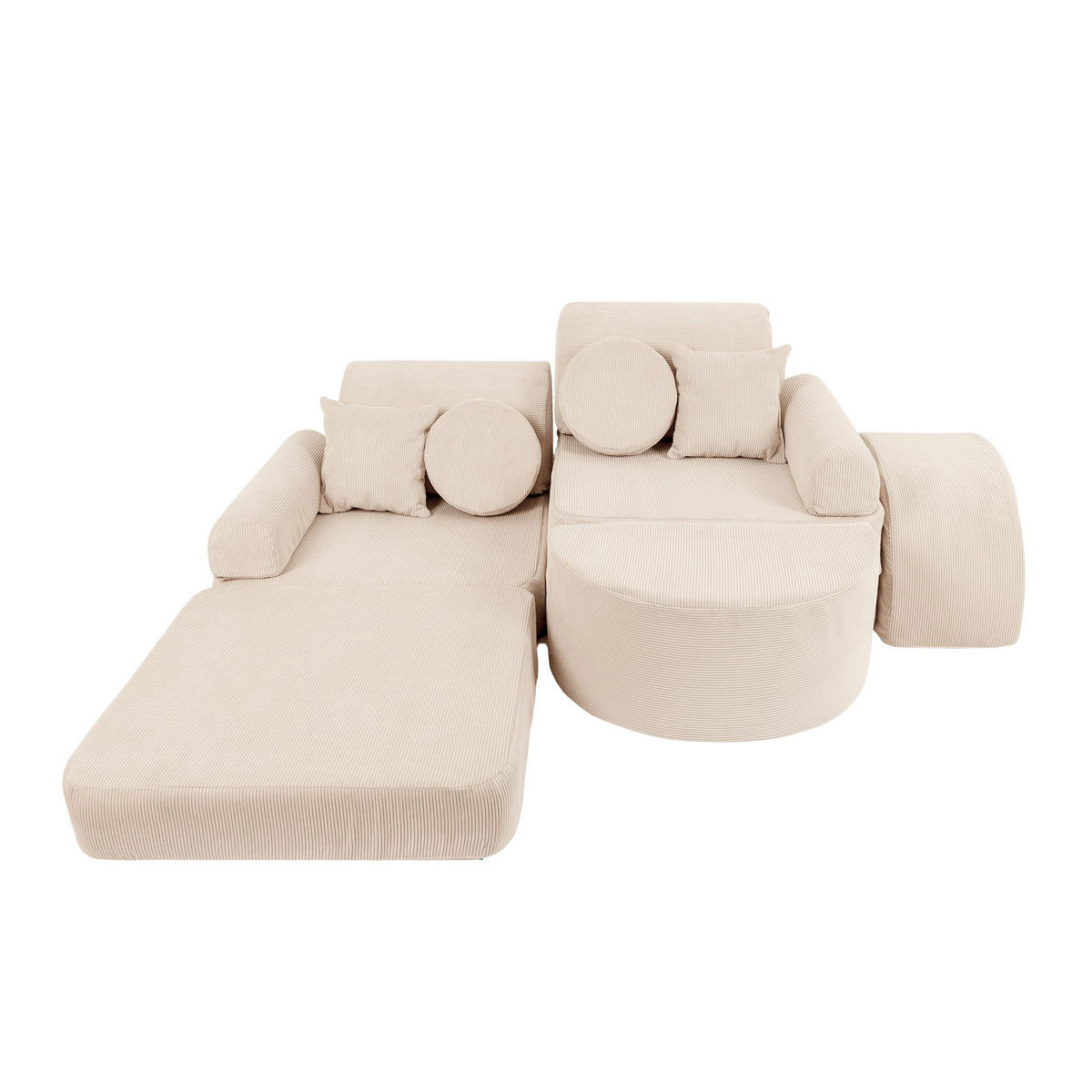 KINDERSOFA Pocket Max modular 12-tlg. aus Slimcord in Beige - Ecru, Textil (120/25/60cm) - MeowBaby
