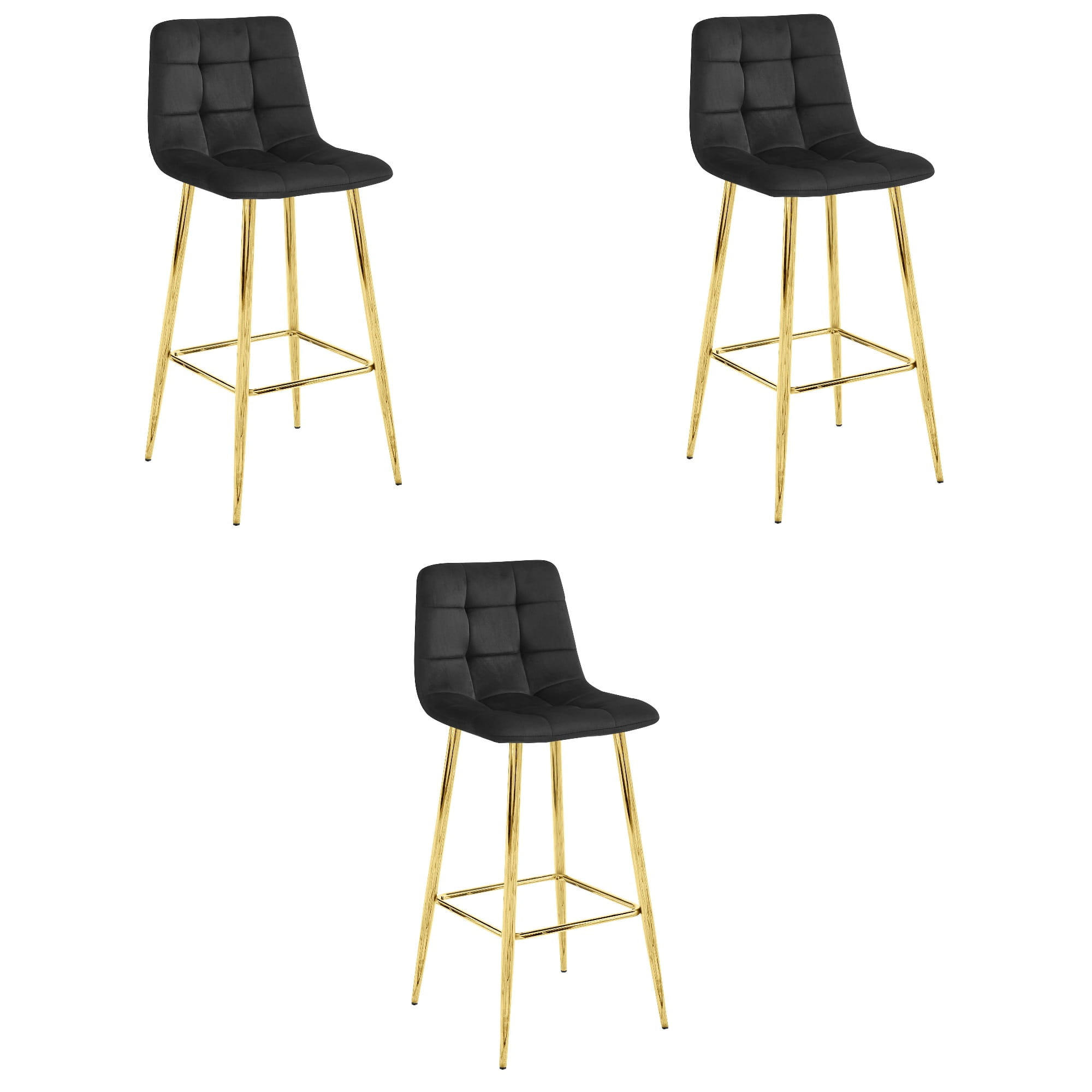 BARHOCKER 3-er Set TEOTO schwarzer Sitz, Goldbasis - Goldfarben/Schwarz, Textil (43.5/104/32.5cm) - Valora