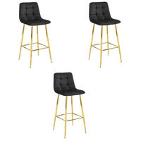 BARHOCKER 3-er Set TEOTO schwarzer Sitz, Goldbasis - Goldfarben/Schwarz, Textil (43.5/104/32.5cm) - Valora