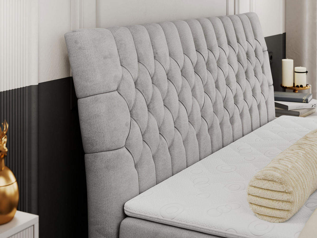 BOXBETT MILEN 200/200 Hellgrau Velvet - H3 - Hellgrau, Holz/Textil (200/200cm) - MKS