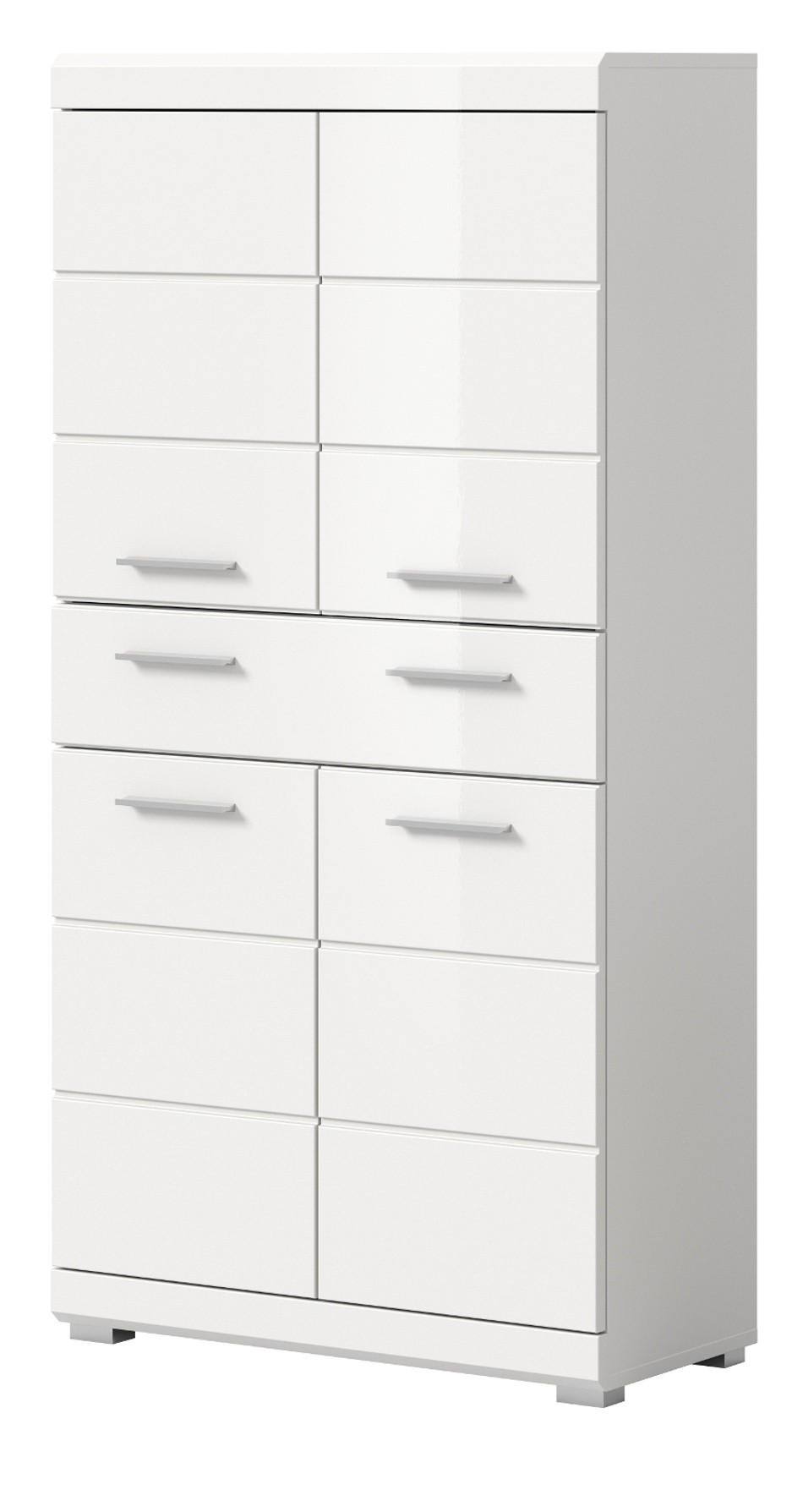 MIDISCHRANK weiß Hochglanz 74 x 141 cm, Badschrank 4-türig - Weiß Hochglanz/Silberfarben, Holzwerkstoff/Kunststoff (74/141/31cm) - Inn.Furn