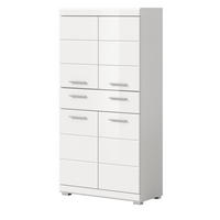 MIDISCHRANK weiß Hochglanz 74 x 141 cm, Badschrank 4-türig - Weiß Hochglanz/Silberfarben, Holzwerkstoff/Kunststoff (74/141/31cm) - Inn.Furn