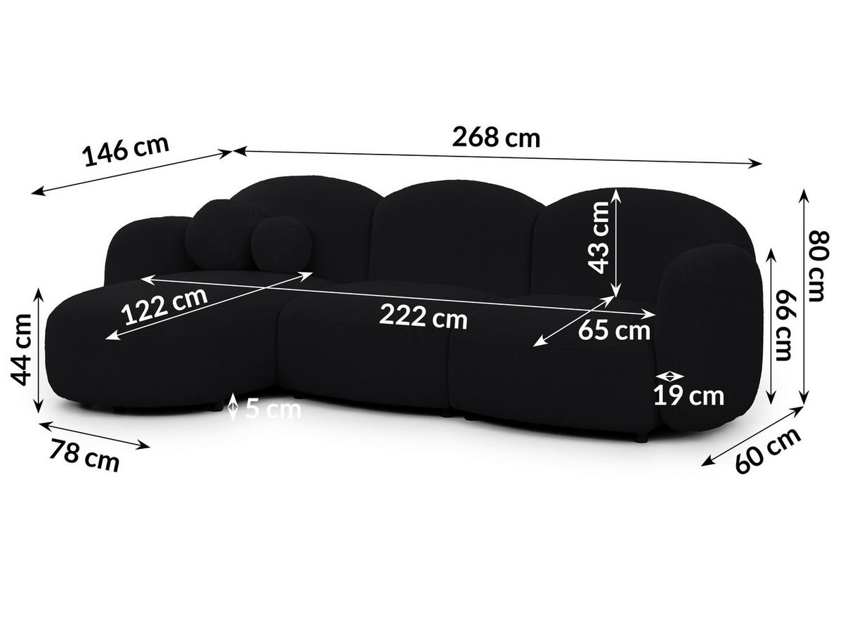ECKSOFA Nuvola mit abgerundetem Design Schwarz Bouclé-Stoff - Ottomane Links - Schwarz, Holz/Kunststoff (268/146cm) - S-Style Möbel