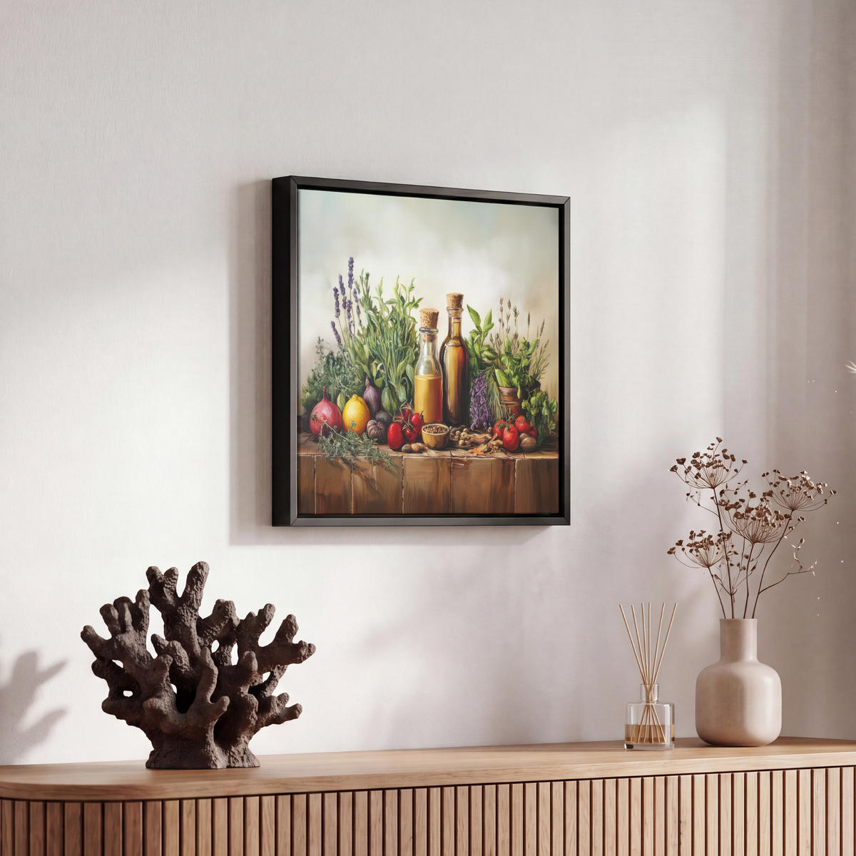 LEINWAND Bilder mit Rahmen - Stilleben - Kräuter - Gewürze - Früchte - Farbenfroh - 20x20 - Grün, Textil (20/20cm) - MuchoWow