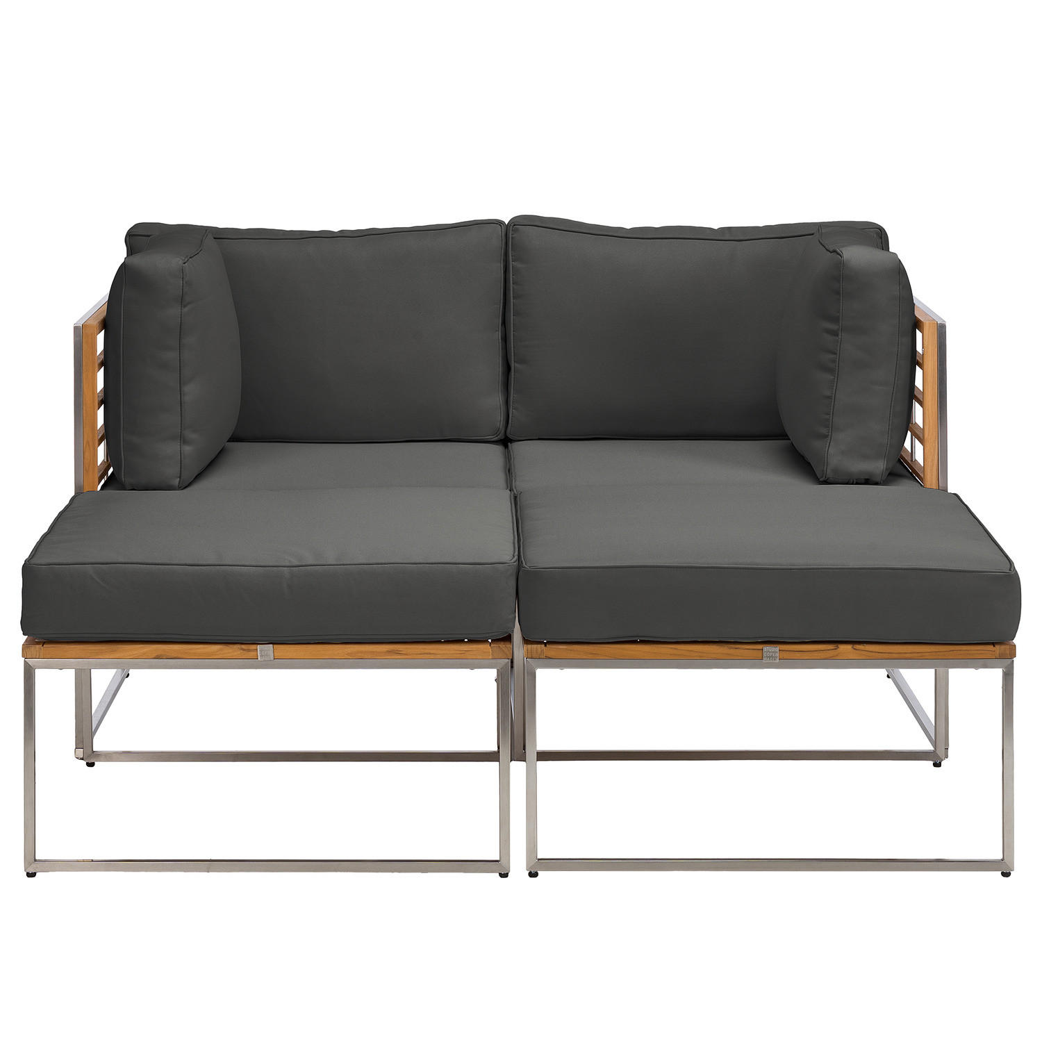 LOUNGESET - 4-teilig - Webstoff / Teak massiv - Anthrazit, Holz/Textil - home24