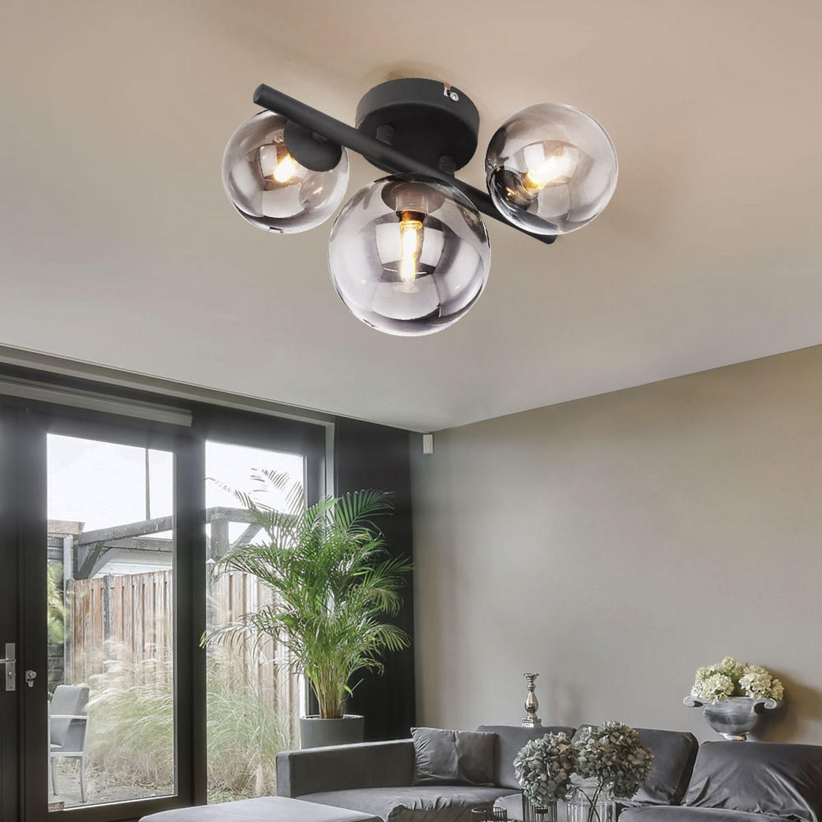 LED DECKENLEUCHTE Glas Schwarz - Schwarz, Glas (19/21/28cm) - Globo Lighting