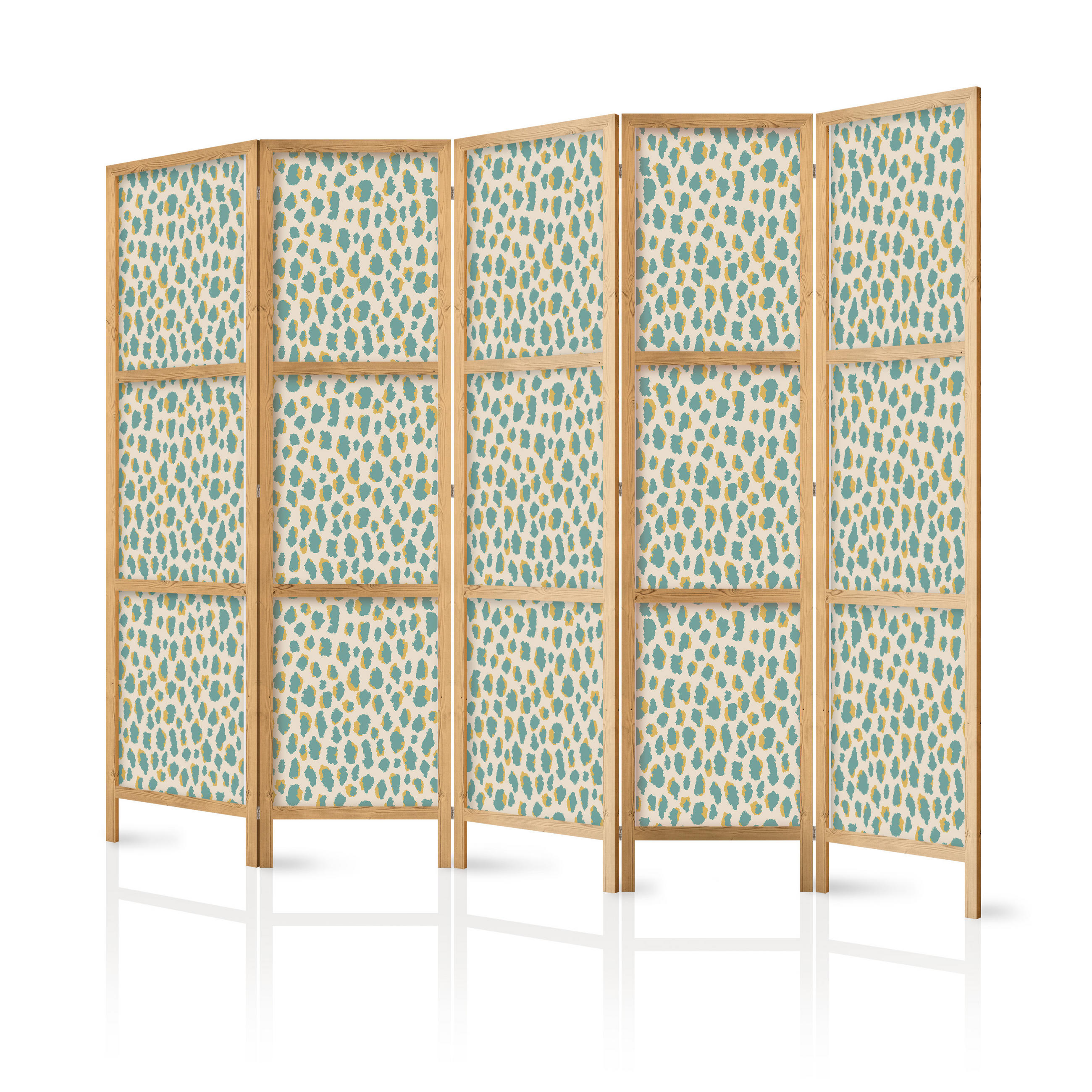 PARAVENT Japanischer 5-tlg 225x172 cm Buntes Tiermuster - Multicolor, Holz/Textil (225/172/3cm) - Muralo