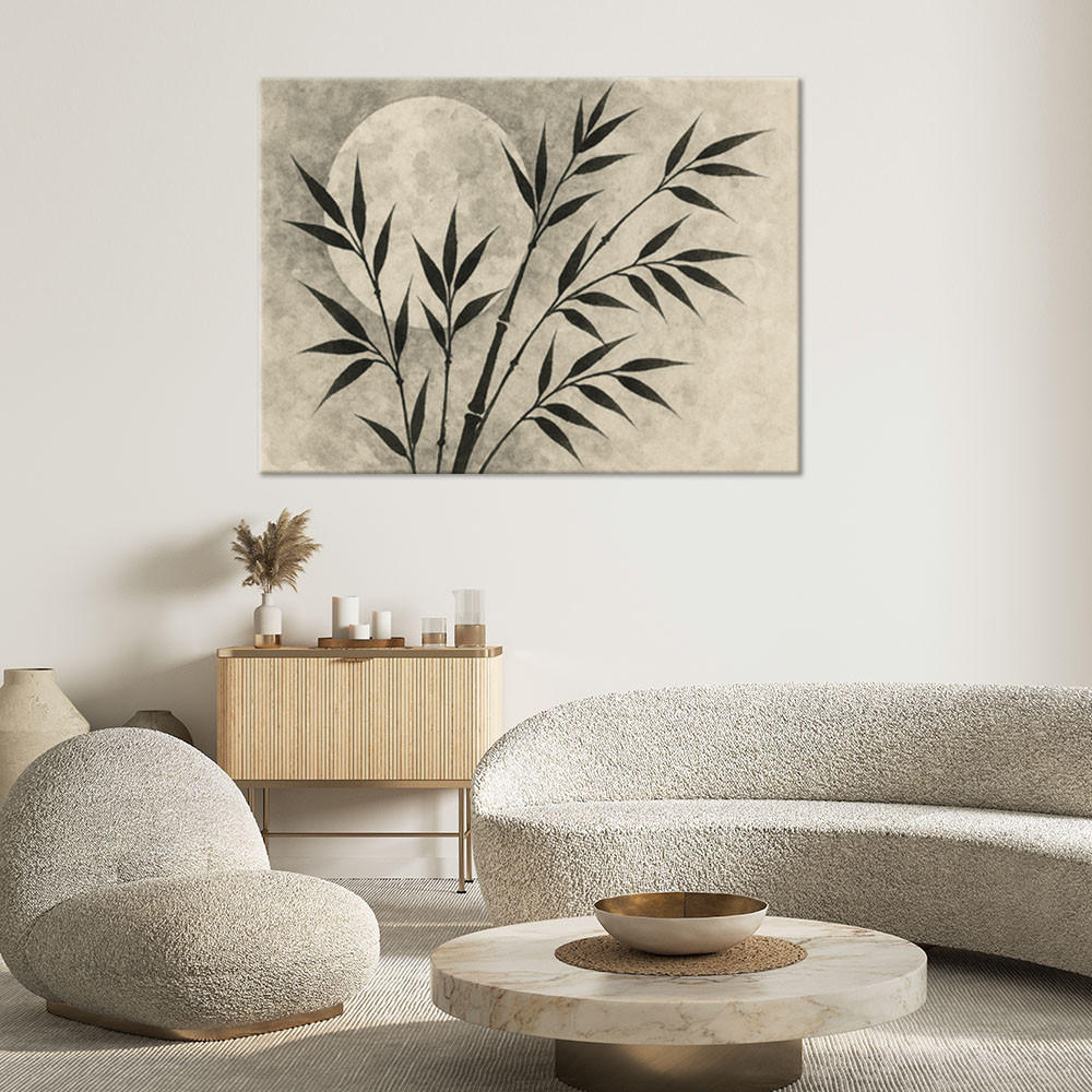 LEINWANDBILD Bambus Minimalismus Monochromatisch Mond 60x40cm - Grau, Textil (60/40cm) - Feeby