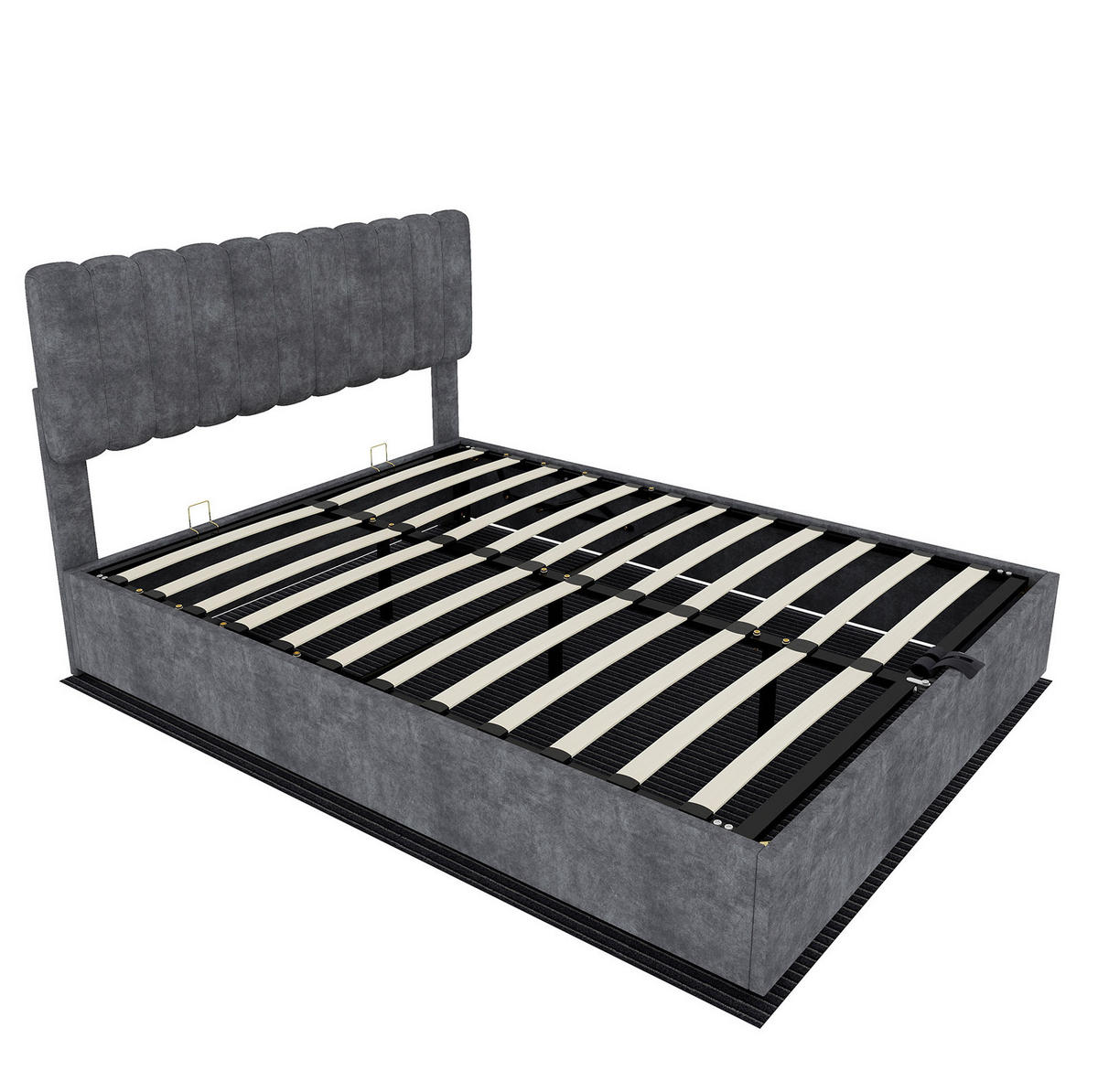 POLSTERBETT 160/200 cm mit hohem Kopfteil und Matratze, Grau - Grau, Textil (160/200cm) - Redom