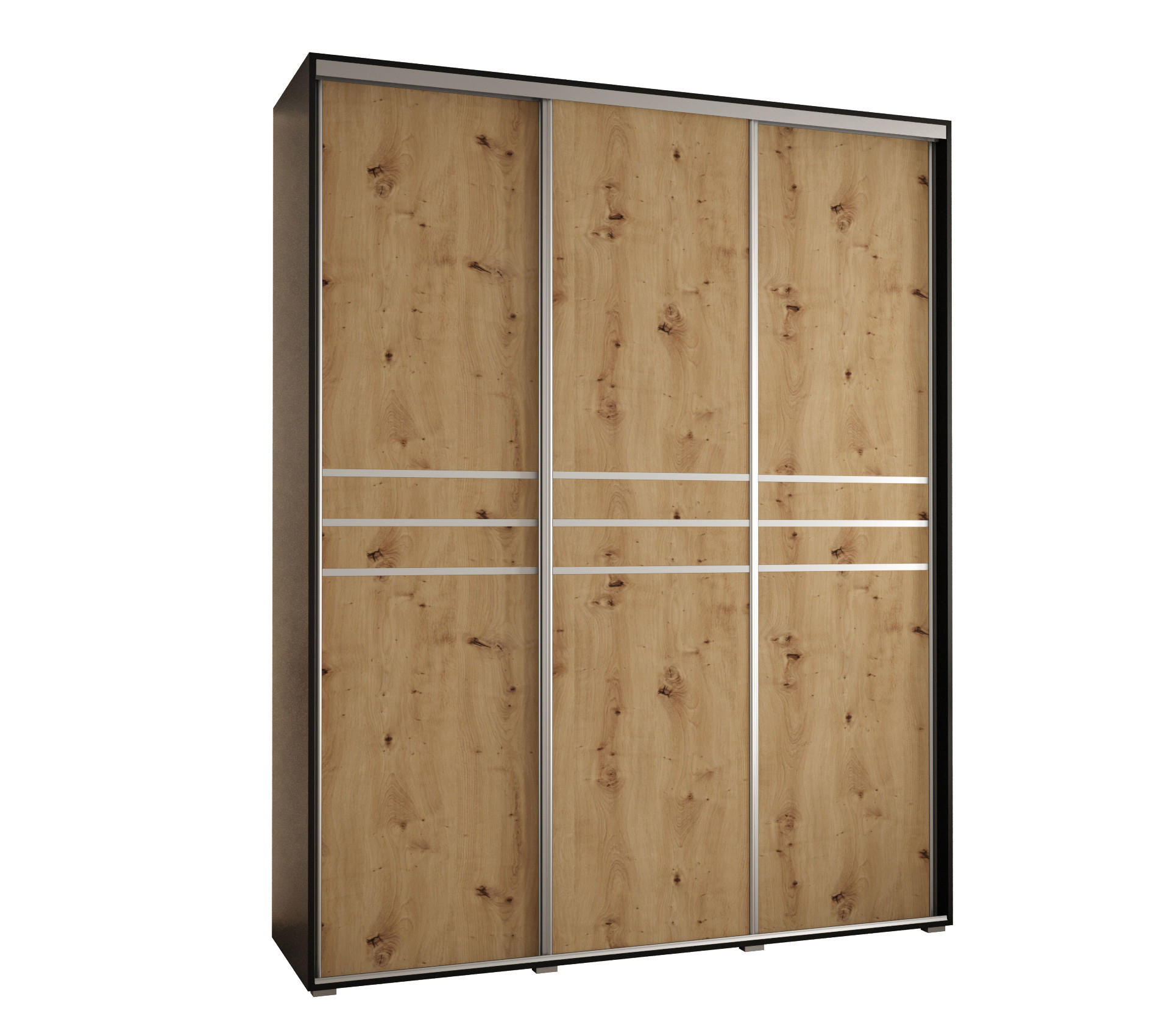 Abiks Möbel Schwebetürenschrank Schwarz, Eiche Artisan, Silber 190x235x45 cm
