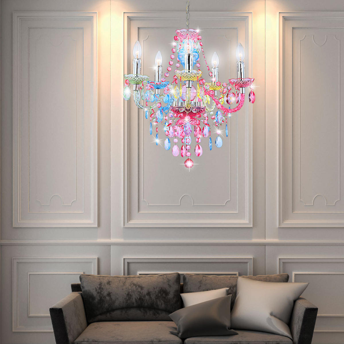 KRONLEUCHTER Metall Acryl Bunt - Multicolor, Metall (51/51/149cm) - Globo Lighting