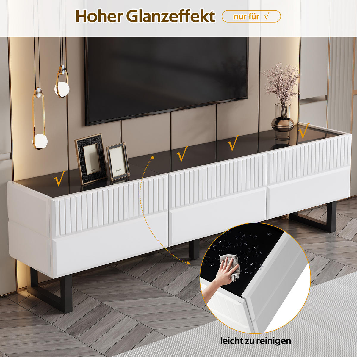 TV-STÄNDER 170x35x47 3 Schubladen Schwarz Weiß Design - Schwarz, Holzwerkstoff (35/47/170cm) - FLIEKS