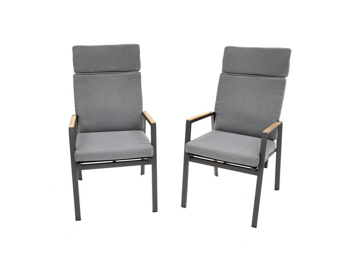 GARTEN-STAPELSTUHL Newport 2er-Set Anthrazit Aluminium Hochlehner verstellbare Lehne - Grau, Kunststoff (80/175/120cm) - bellavista - Home & Garden