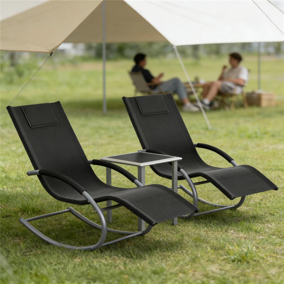 GARTENSTUHL SET 3-TLG Schaukel mit Beistelltisch - Schwarz, Metall (60/85/150cm) - Kaket