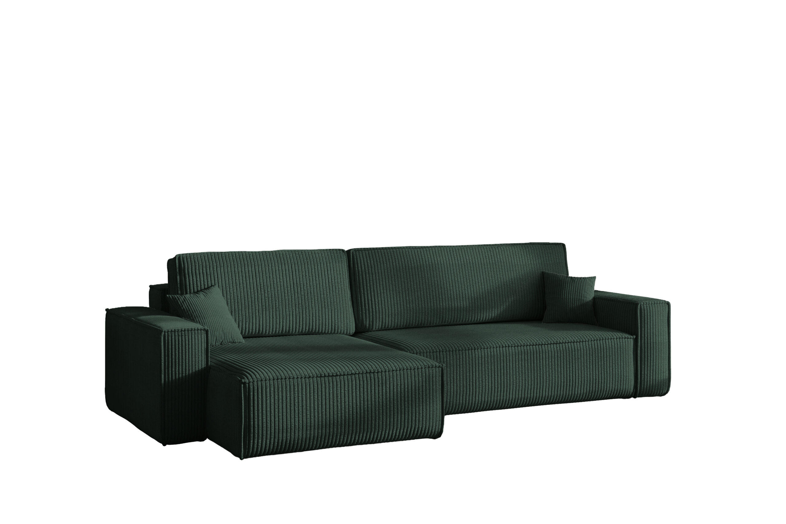 ECKSOFA Mit Schlaffunktion Und Bettkasten, Eckcouch BEST XL Stoff Poso Dicker Cord Grün Links - Schwarz/Grün, Holz/Kunststoff (142/274cm) - Kaiser Möbel