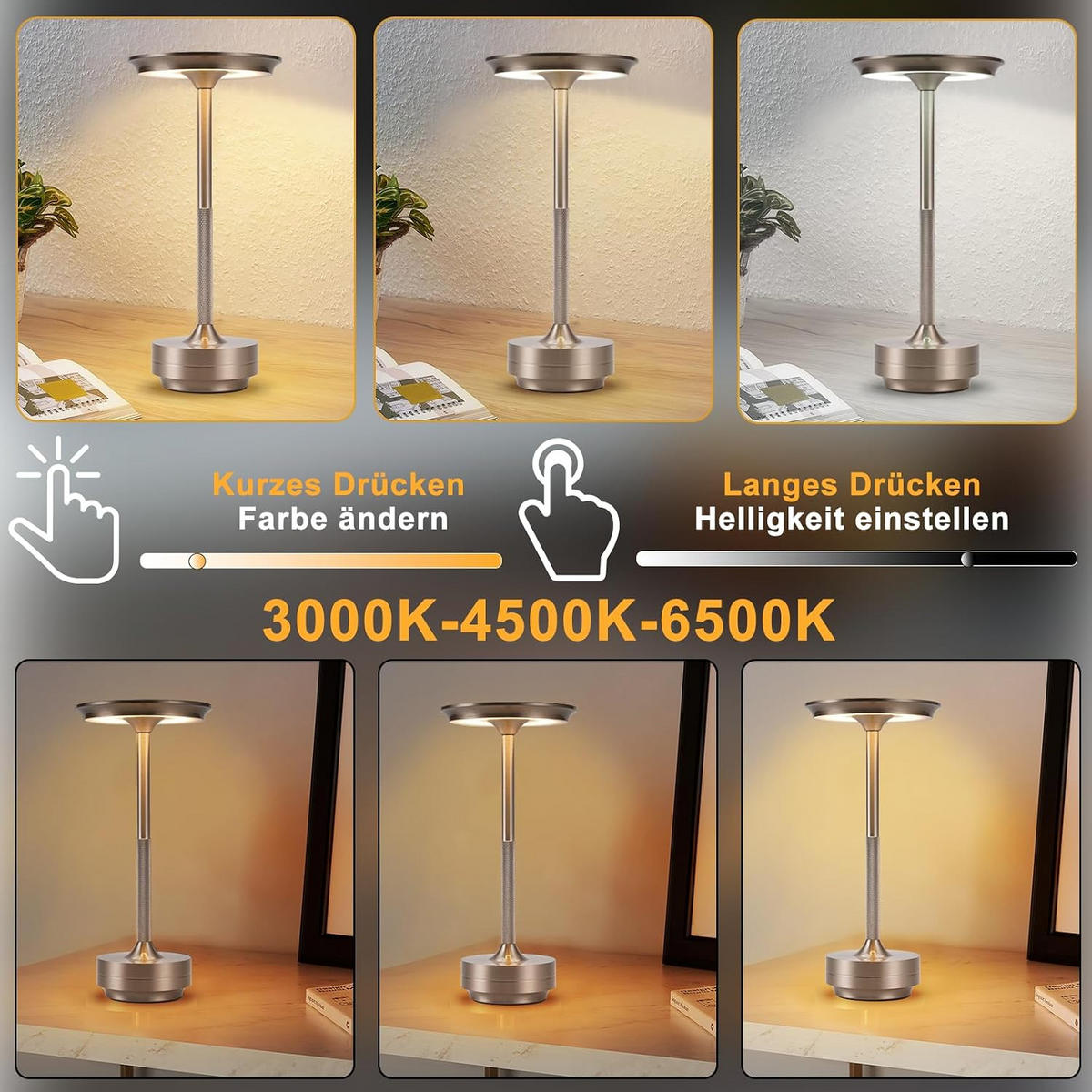 LED TISCHLAMPE Atticus 12.8/12.8/27 cm - Silberfarben, Kunststoff/Metall (12.8/12.8/27cm) - ZMH